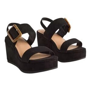 Torrid NIB Buckle Two Piece Platform Wedge (WW) Sandal Black Open Toe Size 11.5